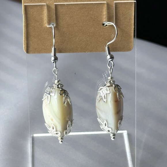 Handmade Agate Dangle Earrings - Natural Stone Boho Chic - Picture 1 of 6